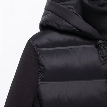 ZBZA Damenmode mit Kapuze, Neopren-Effekt, gespleißter, wattierter Jacke, hoher Kragen, lange Ärmel, verstellbare Kapuze, lässig, schmale Passform, warmer Mantel, Herbst/Winter, neue schicke Damen-Oberbekleidung.