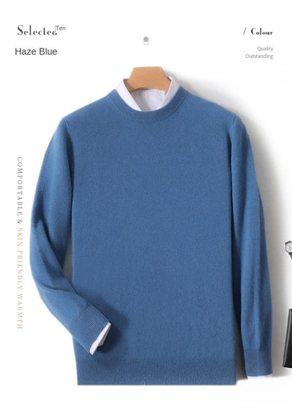2025 100% Pure Merino Wool Men's Round Neck Pullover Solid Color Plus Size Casual Sweater Autumn And Winter Sports Cashmere Top