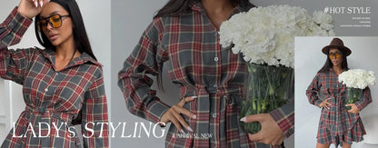 Clacive Mode Lose Druck Frauen Kleid 2025, Casual Revers Langarm Büro Dame Midi Kleider Elegante Klassische Gürtel Weibliche Kleid.