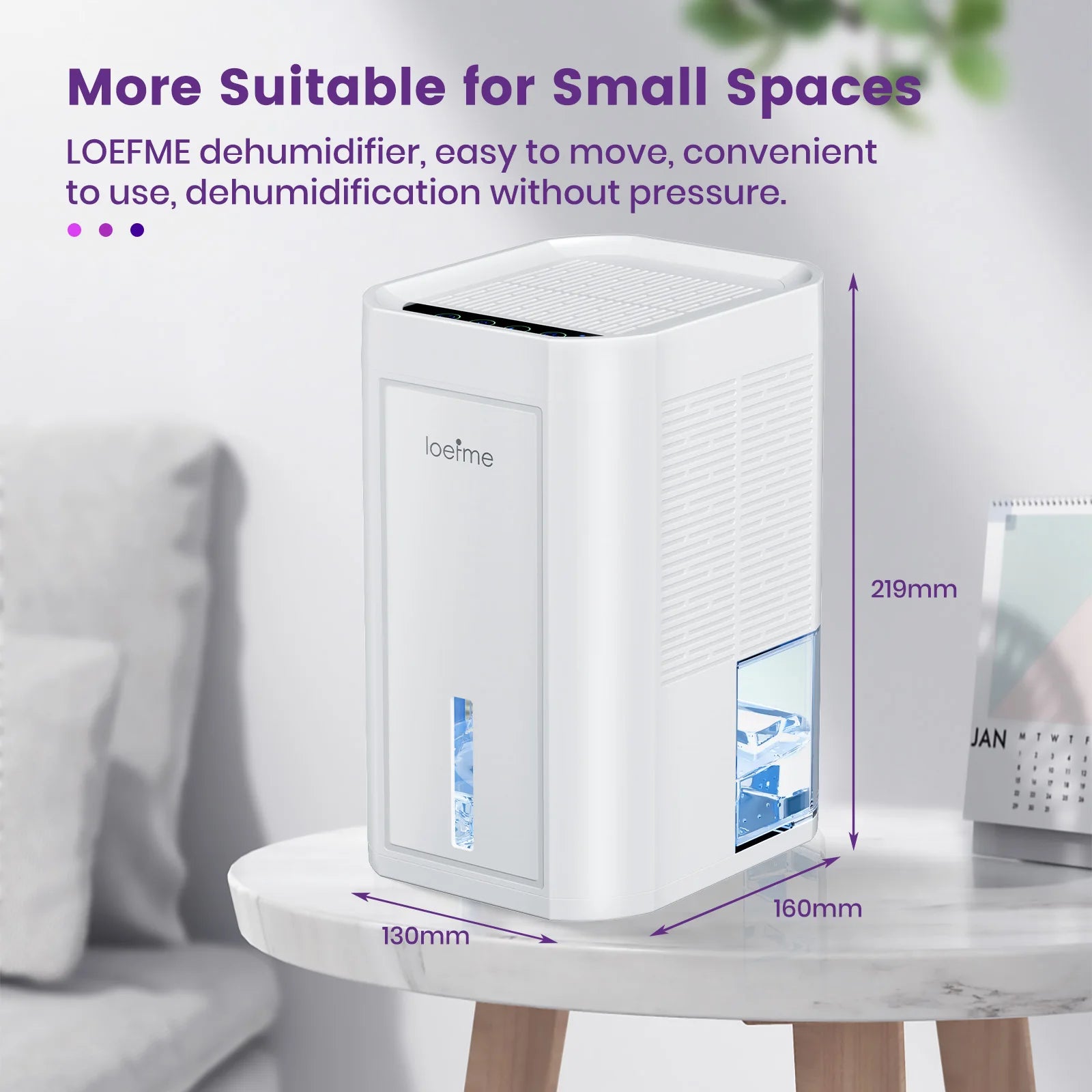 LOEFME 1000ml Electric Dehumidifier with Quiet & Auto Shut Off 7 Colorful LED, Portable Mini Dehumidifier for Wardrobe, Bathroom.