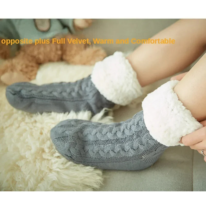 Womens Fuzzy Thermal Sock Plush Grip Hemp Winter Soft Female Home Indoor Warm Bedroom Non slip fluffy Thick Slipper Floor Sock.