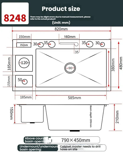 Large Single Slot Waterfall Stainless Steel Kitchen Sink With a Knife Holder and Trash Can Household Vegetable Washer Basin