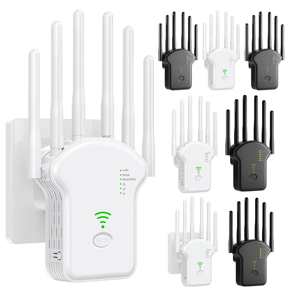 1200Mbps 5GHz Wireless WiFi Repeater WiFi Signal Booster Dual-Band 2.4G 5G WiFi Extender 6 Antenna Network Amplifier WPS Router.