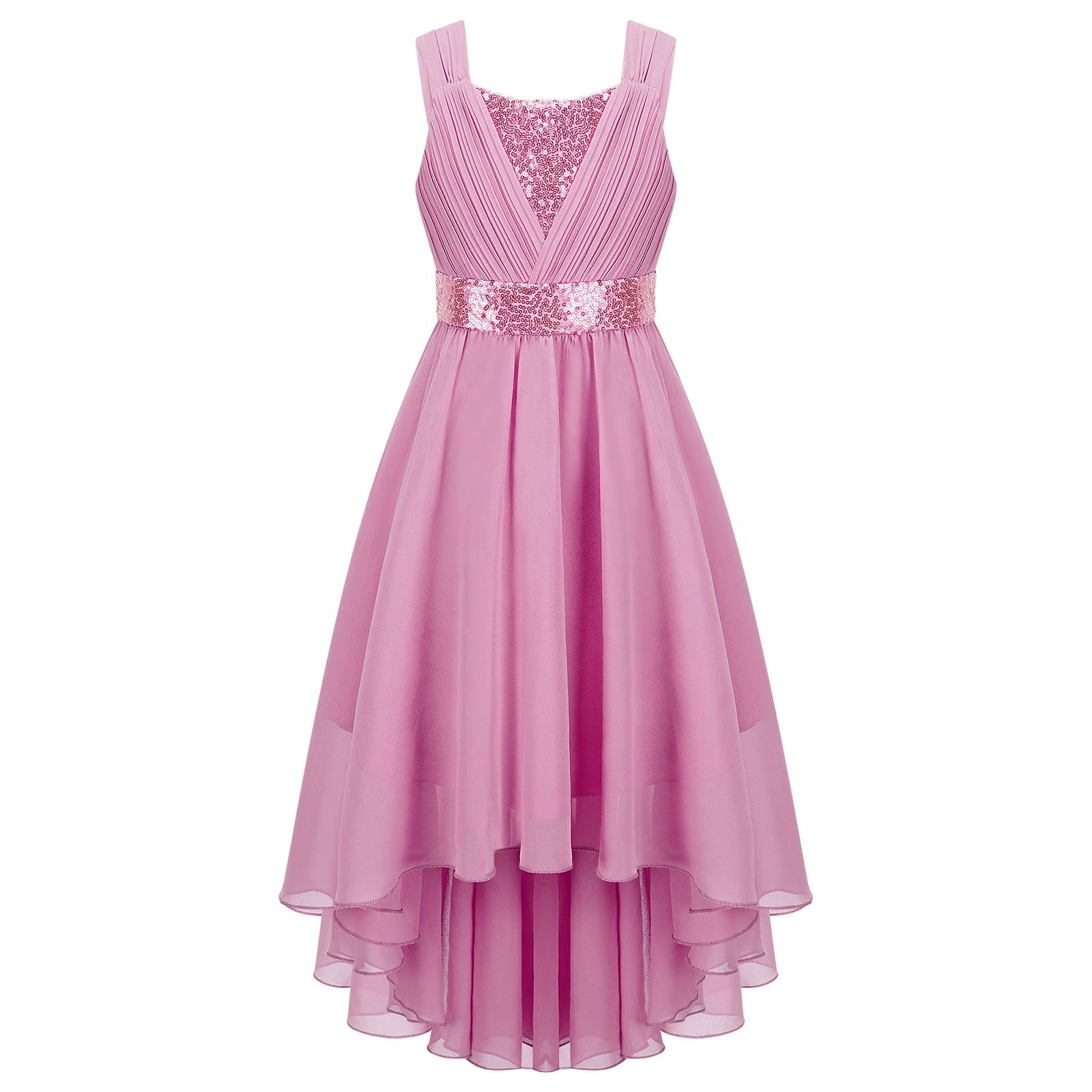 Kinder Blumenmädchenkleid Ärmellos Pailletten Hi-Low-Saum Abendkleid Elegantes Chiffon Prinzessin Geburtstag Formales Hochzeitskleid.