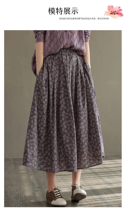 Women Casual Skirts New Arrival 2023 Autumn Vintage Style Floral Print Loose Comfortable Ladies Elegant A-line Long Skirt D536.