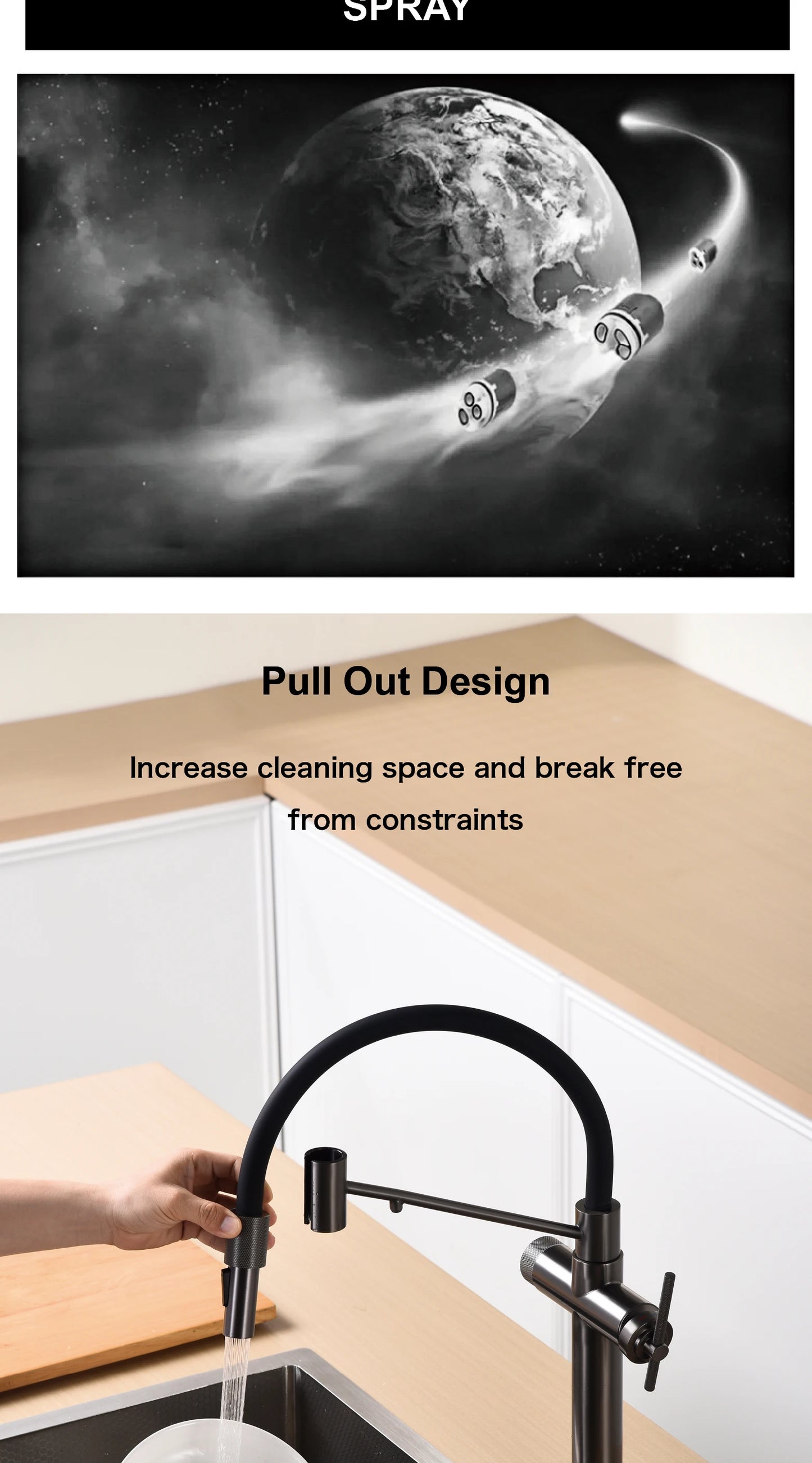 Modern chrome brass pull-out hot and cold water single hole kitchen faucet luxury 2 function drinking water mode sink faucet