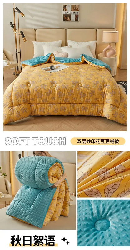 Home Textiles Comforter Stitch Printed Velvet Quilt Comforter Throw Blankets for Beds Winter Thicken Warm Quilt Core Bedding 이불