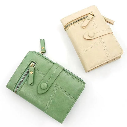 New Short Women's Wallet, Japanese-style Small Fragrant Style Pu Leather Zipper Trendy Change Bag.