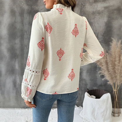 Women's Printed Casual Trendy Stand Collar Single-breasted Loose Shirts European New Fashion Female Ethnic Clothes Tops Cardigan.