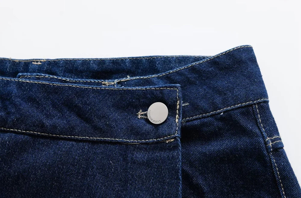 Women Fashion With Pockets Wrap Denim Shorts Skirts High Waist Zipper Fly Female Skort Mujer.