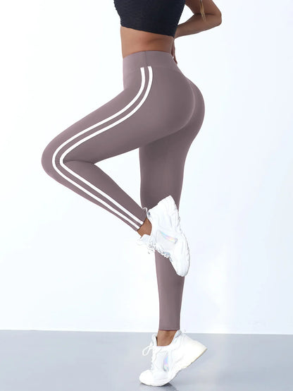 Yoga-Leggings für Damen, gestreift, schlank, Sporthose, hohe Taille, Hüftheben, lässige Strumpfhosen, Workout, Laufen, dehnbare Gym-Leggings.