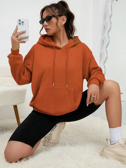 Einfarbiger Hoody für weibliche Herbst modische Kleidung lässige Fleece Tasche Hoodies mehrfarbige Unisex Frauen Streetwear.