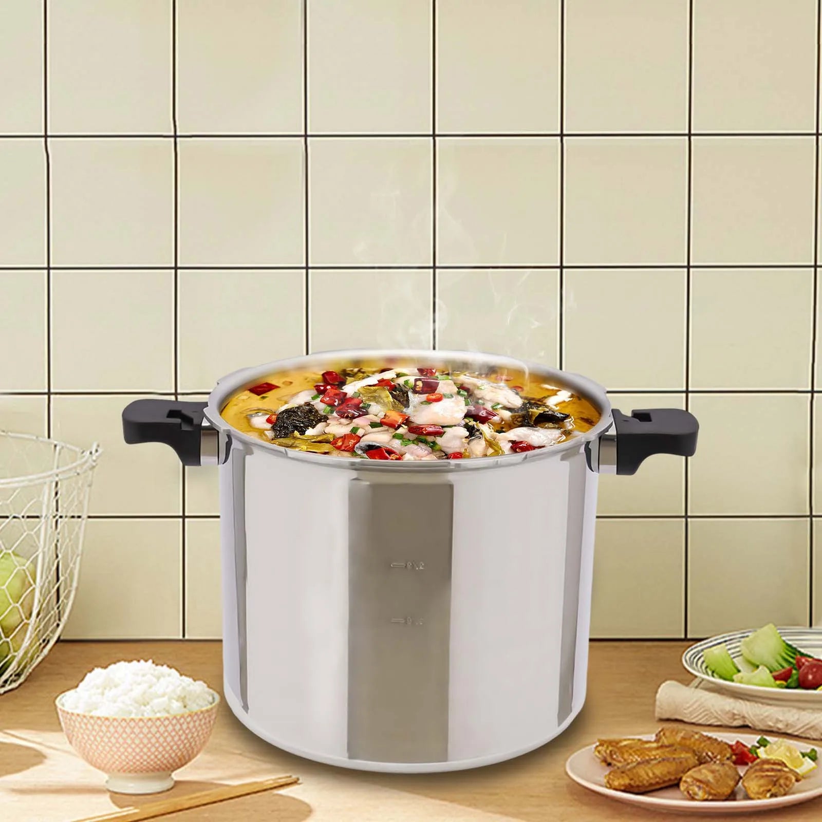 22L Aluminium Alloy Pressure Canner 90Kpa Thickened Explosion-proof Pressure Cooker Pot with Pressure Gauge and Safety Valve.