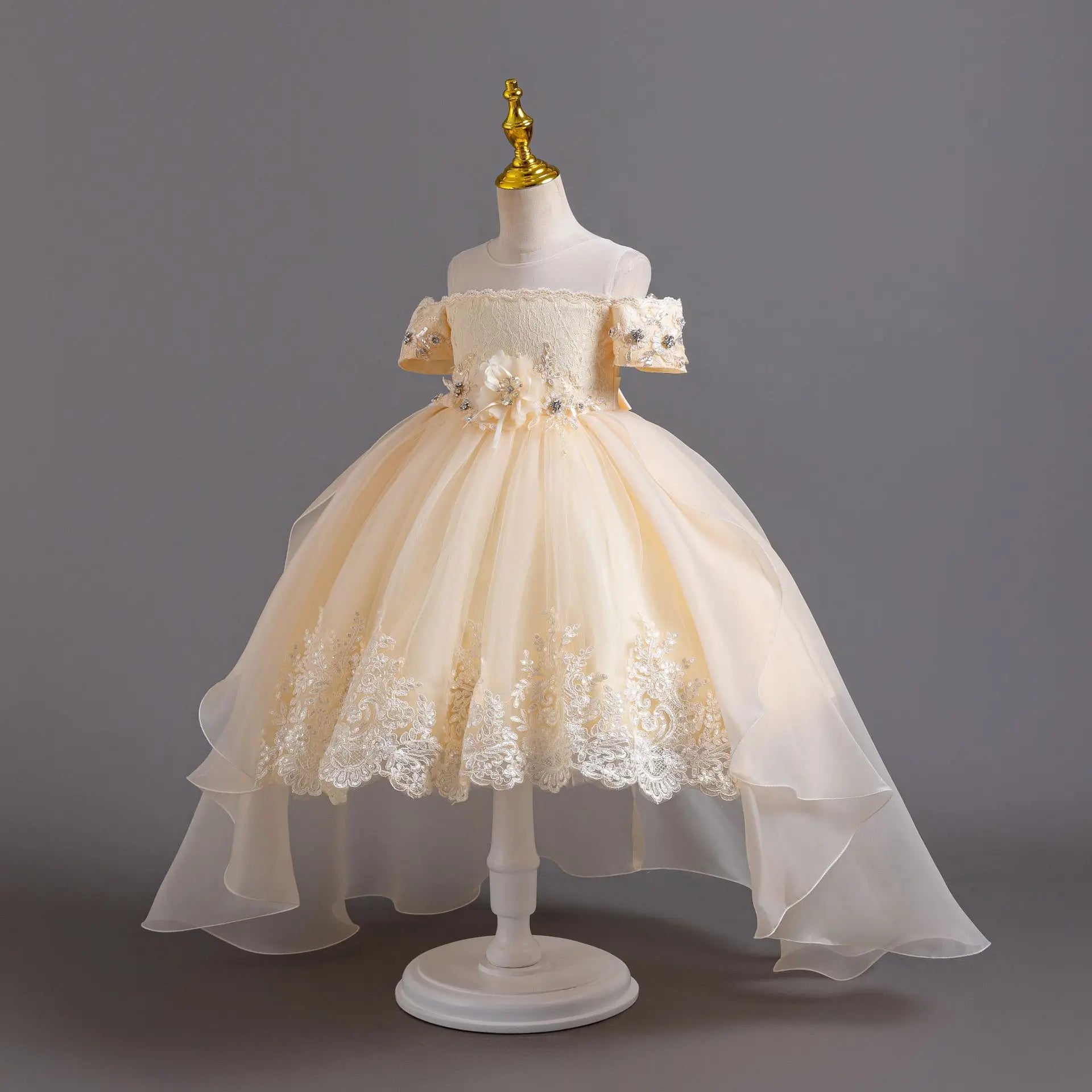 Luxus Perlen Kleider Für Kinder Spitze Schleppende Hochzeit Prinzessin Kleid Für Mädchen Geburtstag Prom Gala Leistung Lange Ballkleid.