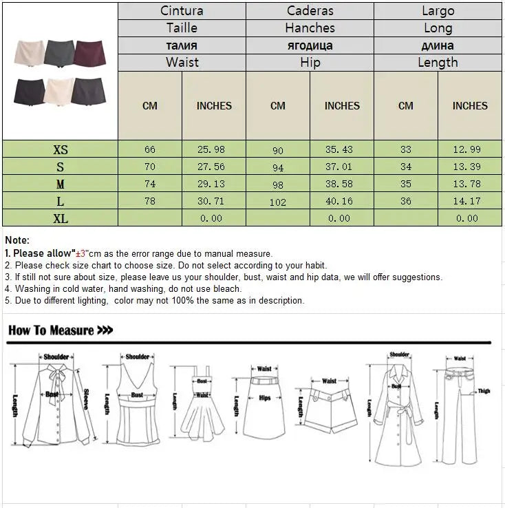 TRAF Shorts for Women Fashion Autumn Winter New Comfortable Casual Solid Color Side Zip Middle-waisted A-line Culotte Skirt Pant.