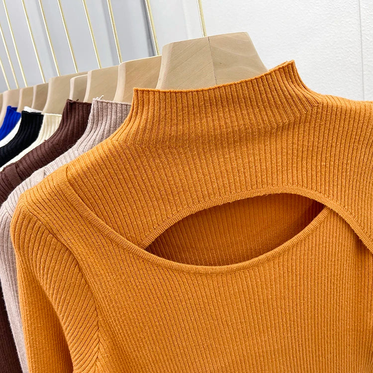 2025 weibliche Casual Pullover Herbst Winter Sexy Aushöhlen Frauen Pullover Schlank Vintage Jumper Weiche Warme Pull Gestrickte Pullover Tops.