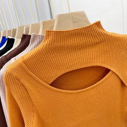 2025 weibliche Casual Pullover Herbst Winter Sexy Aushöhlen Frauen Pullover Schlank Vintage Jumper Weiche Warme Pull Gestrickte Pullover Tops.