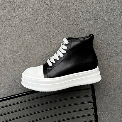 Street Style Ankle Boots for Men Genuine Leather High Top Shoes Fashion Brand Motorcycle Boots Thick Bottom  Male Walking Shoes.
