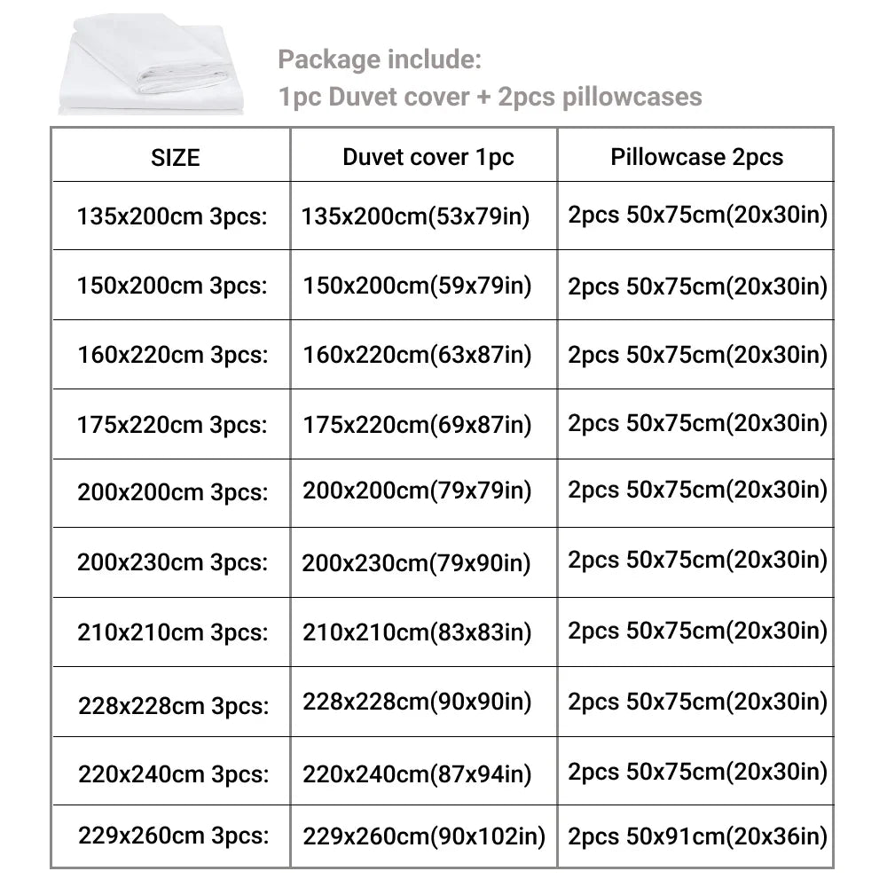 3pcs Duvet Cover Set with Pillow Case Double Comforter Bedding Set Quilt Cover Queen/King Couple or Single Bed.