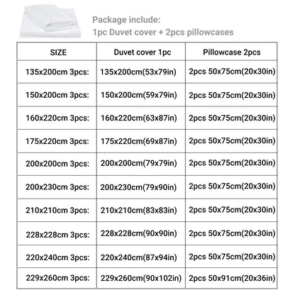3pcs Duvet Cover Set with Pillow Case Double Comforter Bedding Set Quilt Cover Queen/King Couple or Single Bed.