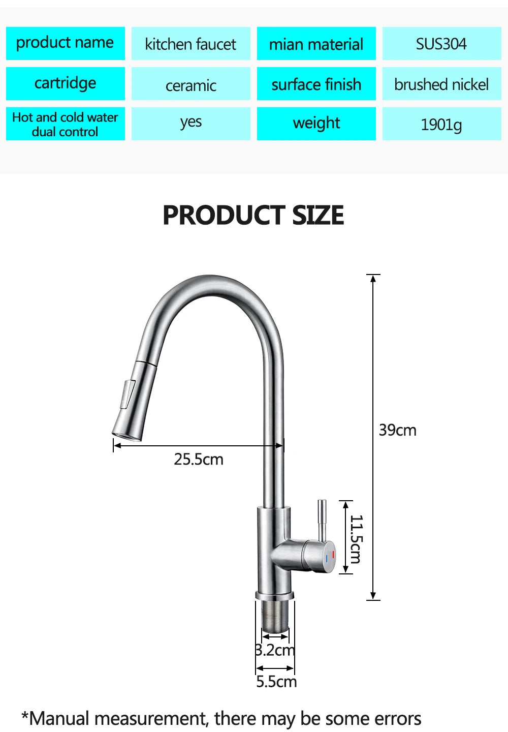 DQOK Küche Wasserhahn Ziehen Gebürstet Nickel Sensor Edelstahl Schwarz Smart Induktion Mixed Tap Touch Control Waschbecken Tap