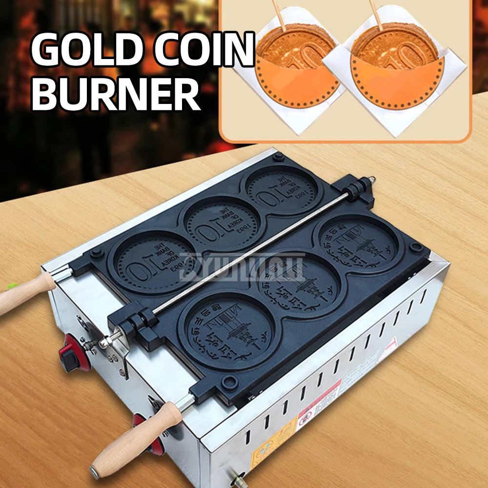 Commercial Non-Stick Pan Waffle Maker Set of 4 Gas Gold Coin Waffle Mold Baking Snack Maker Machine for Kitchen.