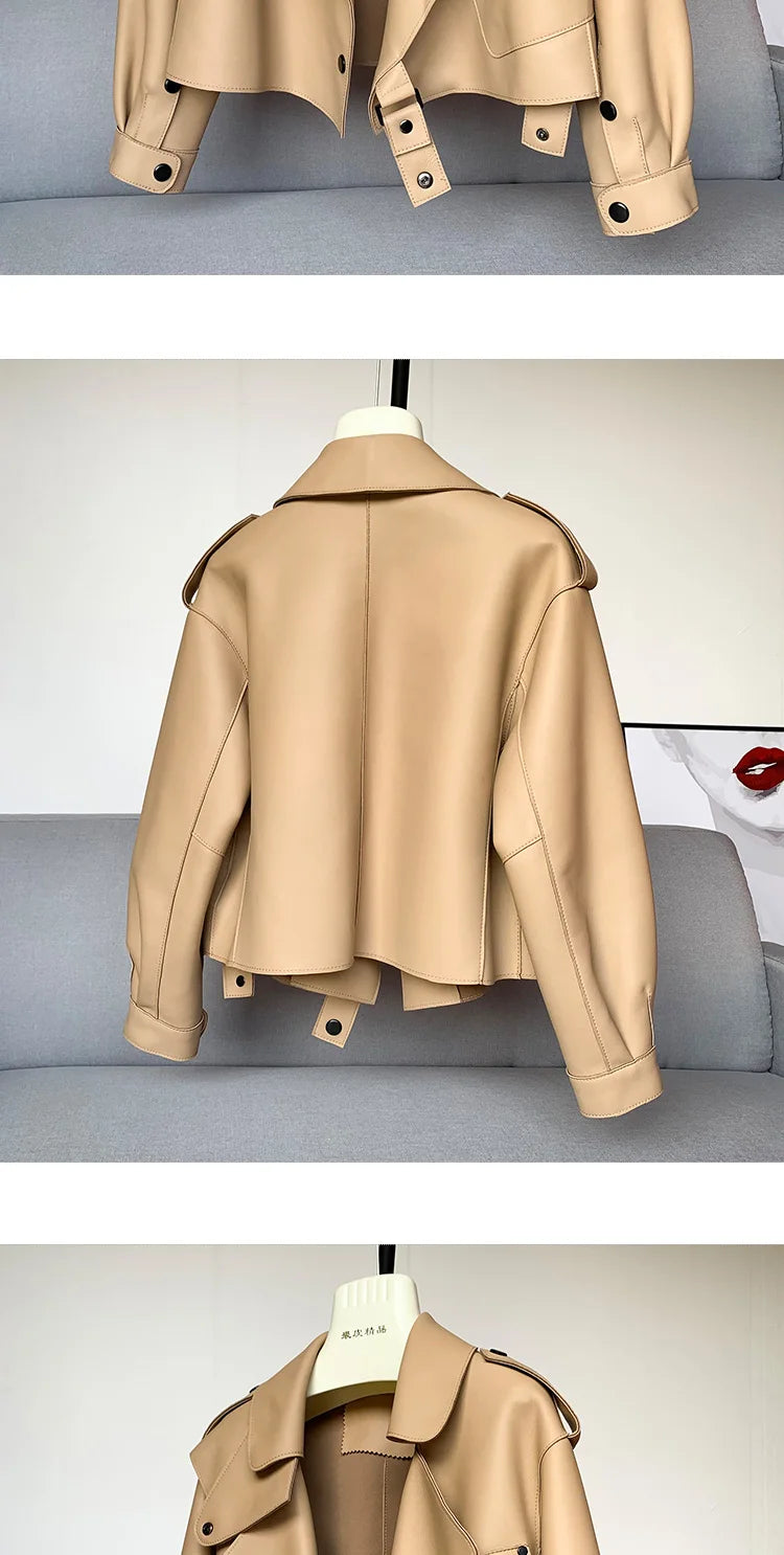 Schaffellmantel für Damen, Lederjacke, Winter, Frühling, Moto, Biker, echt, Top-Qualität, Schwarz.