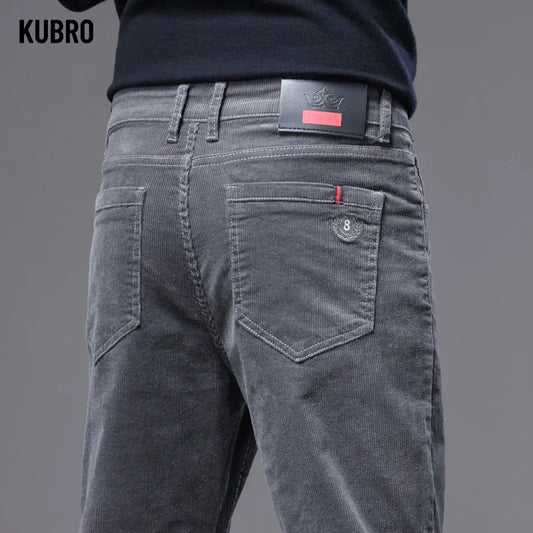 KUBRO High Quality Corduroy Fabric Men's Business Casual Trousers Autumn Korean Style Small Straight Slim Versatile Cargo Pants.