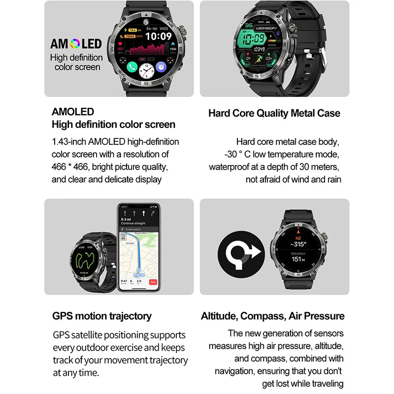 VALDUS VG40 PRO Smartwatch Man Woman AMOLED GPS  Bluetooth Call Heart Rate Voice Assistant Long battery life Sports Smart Watch.
