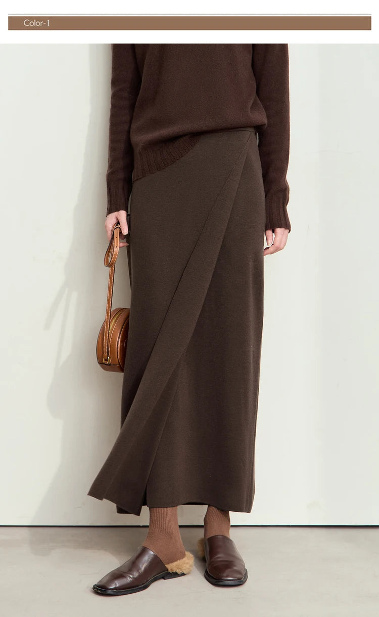 AMII Minimalist Elegant Basics Knitted Skirts for Women 2024 Winter New Elastic Waist Straight Lady Commuter Long Skirt 12443250.