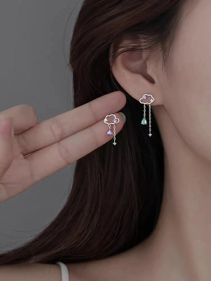 Korean Cute Ear Piercing Water Drop Earrings for Women Crystal Short Tassel Hypoallergenic Female Earrings Party Jewelry Brincos