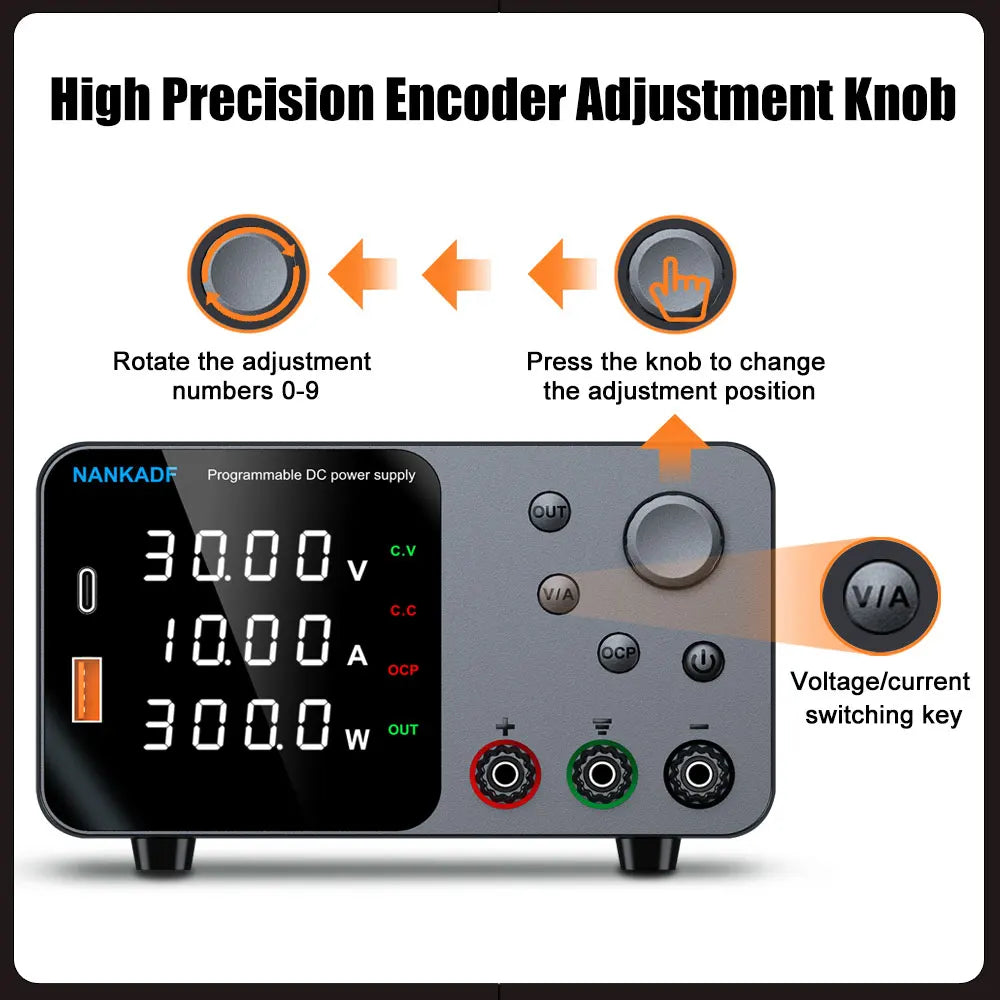 NANKADF DC laboratory power supply 30V 10A bench power supply encoder regulates voltage and current Dual input voltage 220V/110V.