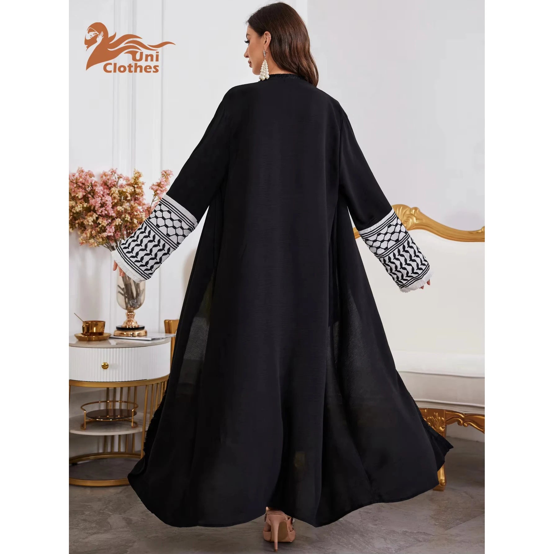 UNI 2024 Ramadan Abaya Kimono Keffiyeh Stickerei Quasten Muslimischen Offene Abayas Frauen Dubai Luxus Islam Strickjacke Kleid Kaftan.