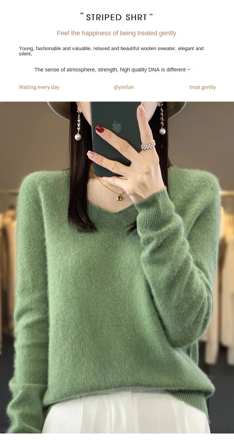 2024 100% Merino Reine Wolle V-ausschnitt Herbst Und Winter Pullover Pullover Neue Kaschmir Pullover frauen Beiläufige Gestrickte Top DMR201.