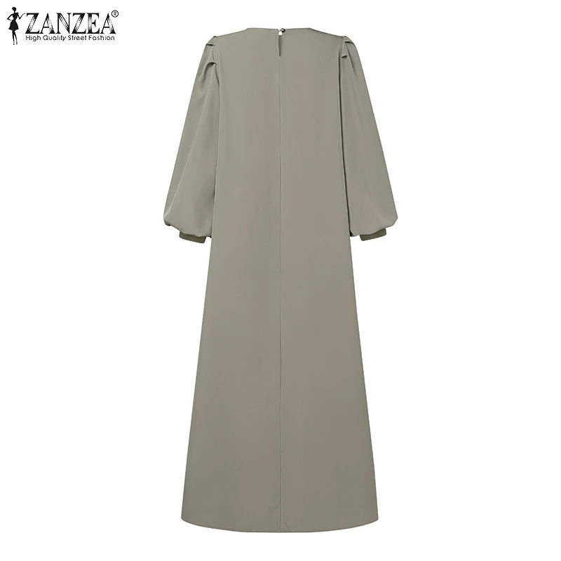 Autumn Elegant Long Lantern Sleeve Muslim Abaya Robe ZANZEA Women Maxi Dresses Ramadan Sundress Islamic Turkey Vestidos Kaftan.