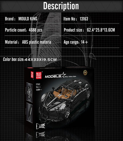 Mould King 13163 Technical Car Building Block The Remote Control La Voiture Noire Sport Car Model Toys Kids Christmas Gifts.