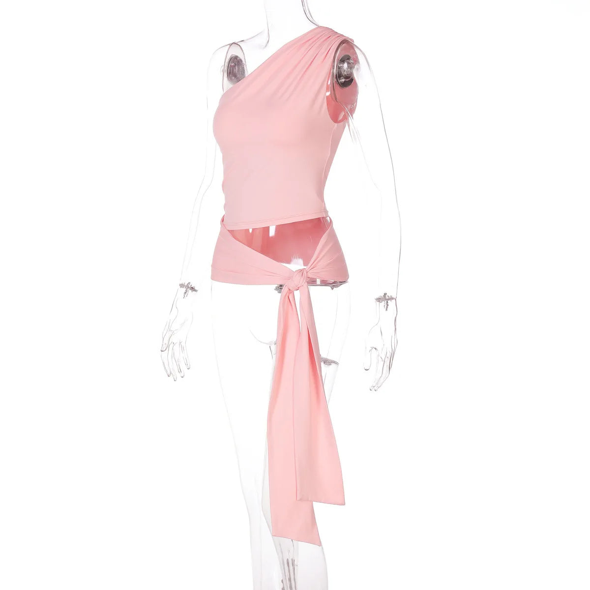 Cryptographic One Shoulder Solid Lace Up Tops Summer Y2K Outfits Sexy Backless Sleeveless Crop Tank Coquette Streetwear Clothes.