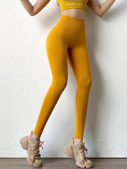 Women Seamless Slim Tights High Waist Solid Leggings Fitness Yoga Elastic Leggings Push Up Butt Knit Fashion Gym Workout Pants.