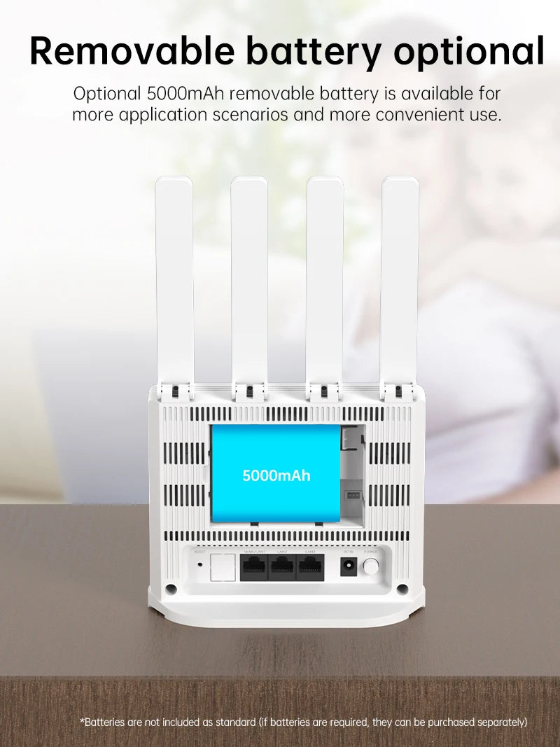 Plery 4G LTE Router 300Mbps WiFi6 Router Plug And Play 2.4G 3 RJ45 Ports 5000mAH Battery Backup For Home/Office/Travel