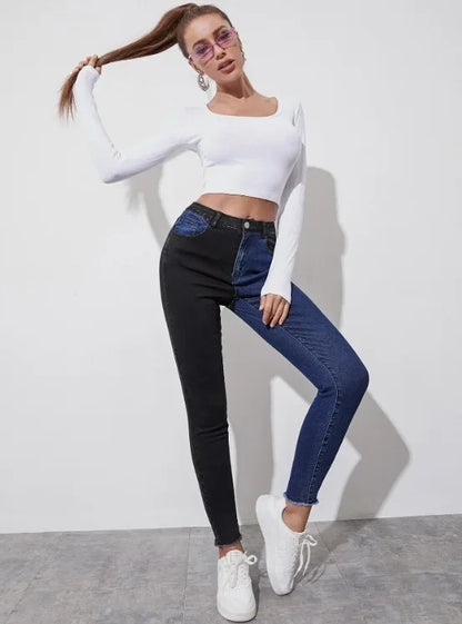 High Waist Casual Slimming Stretchy Jeans Women's Fashionable Versatile Pants High Waist Decorative No Elastic Band.