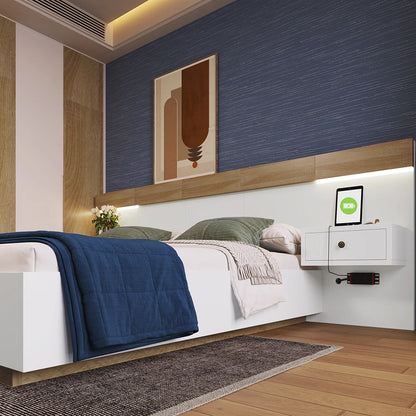 KOMHTOM Doppelbett-Bettkasten mit 2 LED-Nachtkommoden & USB-C-Steckdose, 180 x 200 cm Holzbett inkl (ohne Matratze)