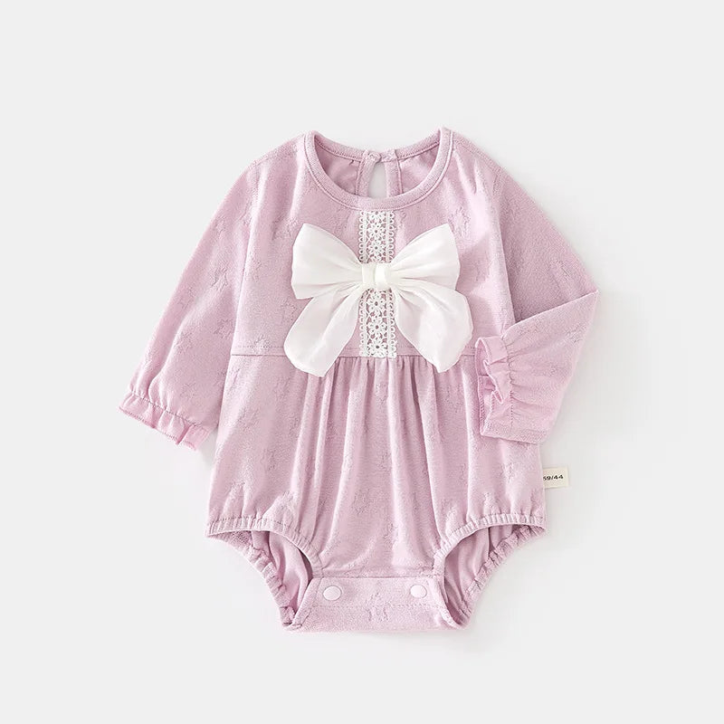 Somenie Baby-Langarm-Body für vier Jahreszeiten, Mädchen, süße Schleife, Rundhalsausschnitt, einteiliges Outfit, Babe-Ausflüge, Kleidungstrends.