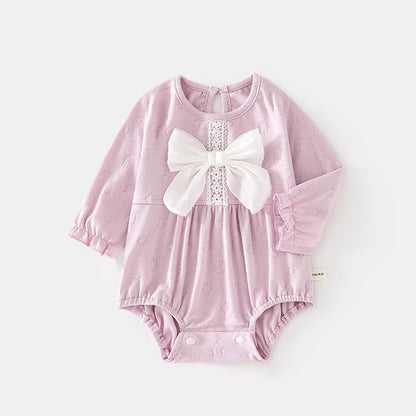 Somenie Baby-Langarm-Body für vier Jahreszeiten, Mädchen, süße Schleife, Rundhalsausschnitt, einteiliges Outfit, Babe-Ausflüge, Kleidungstrends.