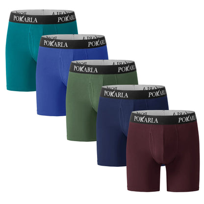POKARLA 5 Stück Herren-Boxershorts aus Baumwolle, offene Fliege, U-Beutel, weiche, atmungsaktive Herrenunterwäsche, ohne Etikett, sexy Unterhose, elastisches Höschen