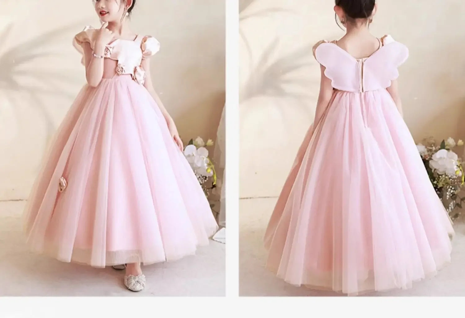 Elegantes Mädchen Flauschiges Spitzenkleid Prinzessin Tüllkleid Geburtstag Hochzeit Kostüme Vestidos Mädchen Performance Party Outfit für Kinder.