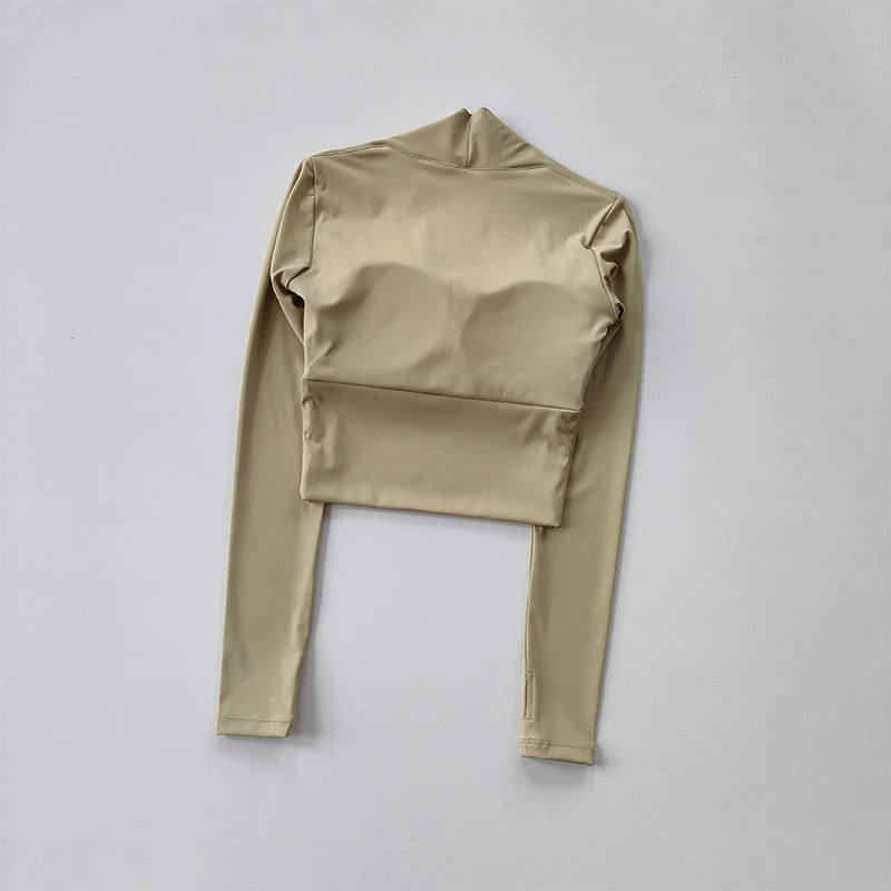 Fitness Chest Cushion Sports Top Women Long Sleeve Shirts Pra Speed Up Short Elegant Dance Yoga Clothes Small Waistband Gym.