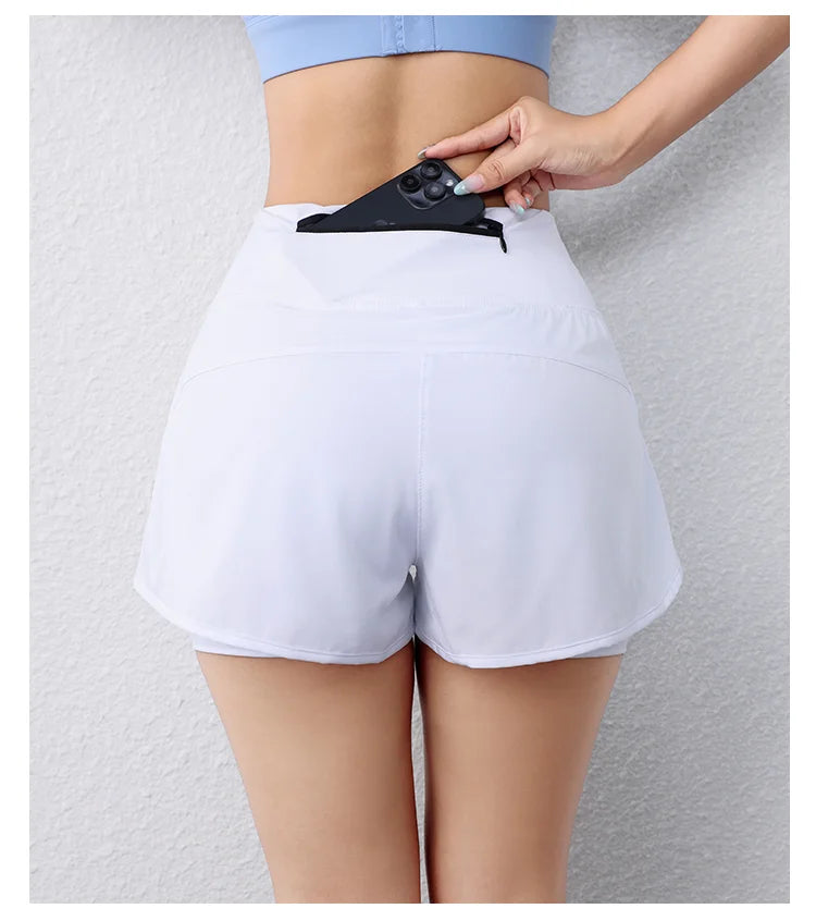 quick-drying women's running shorts sports layer elastic waist active sports shorts with pockets yoga shorts.
