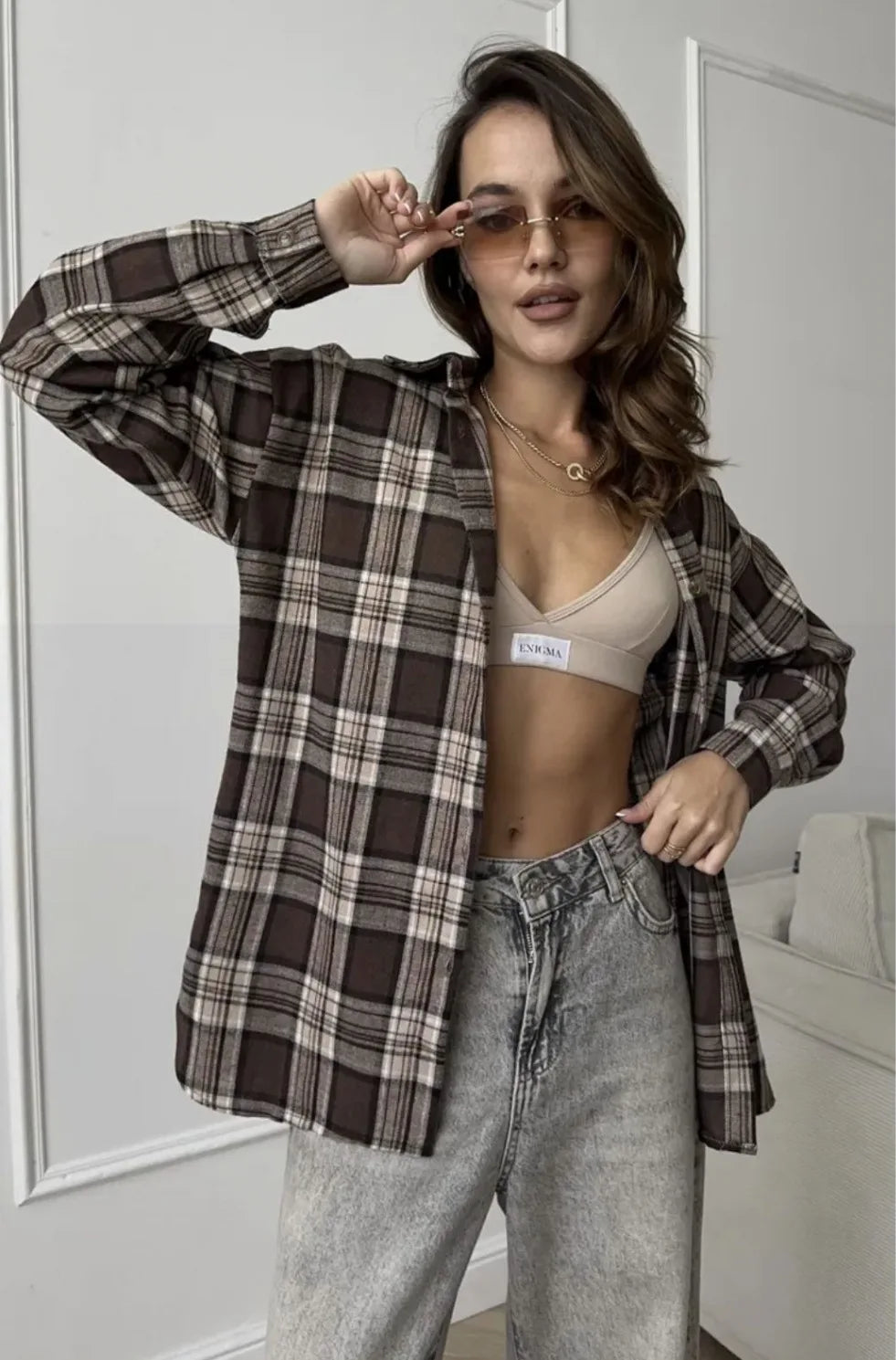 Women's Casual Shirt With Retro Style And Versatile Plaid Long Sleeves For Spring And Autumn 2025 With Pockets.