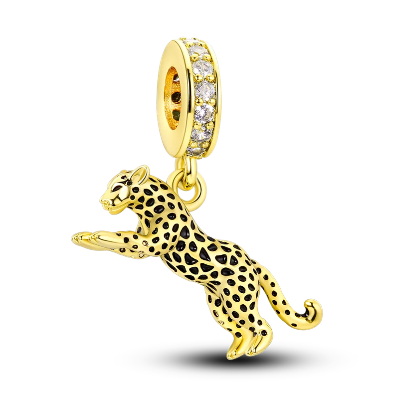 Gold Series DIY Charms Bead Original 925 Sterling Silver Inlaid Zirconium Sun Leopard Pendants Fit Bracelet Jewelry Gift Marking