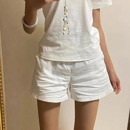 High Waist Cotton Shorts Women Summer Korean Loose Casual Wide Leg Shorts Female Fashion Simple Pure All Match Jogging Shorts.